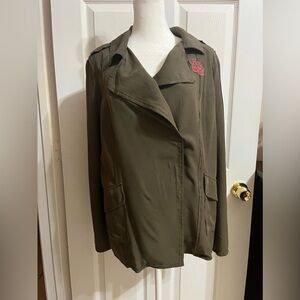 Xhilaration Moto Fashion Jacket Back Lace Yoke Army Green